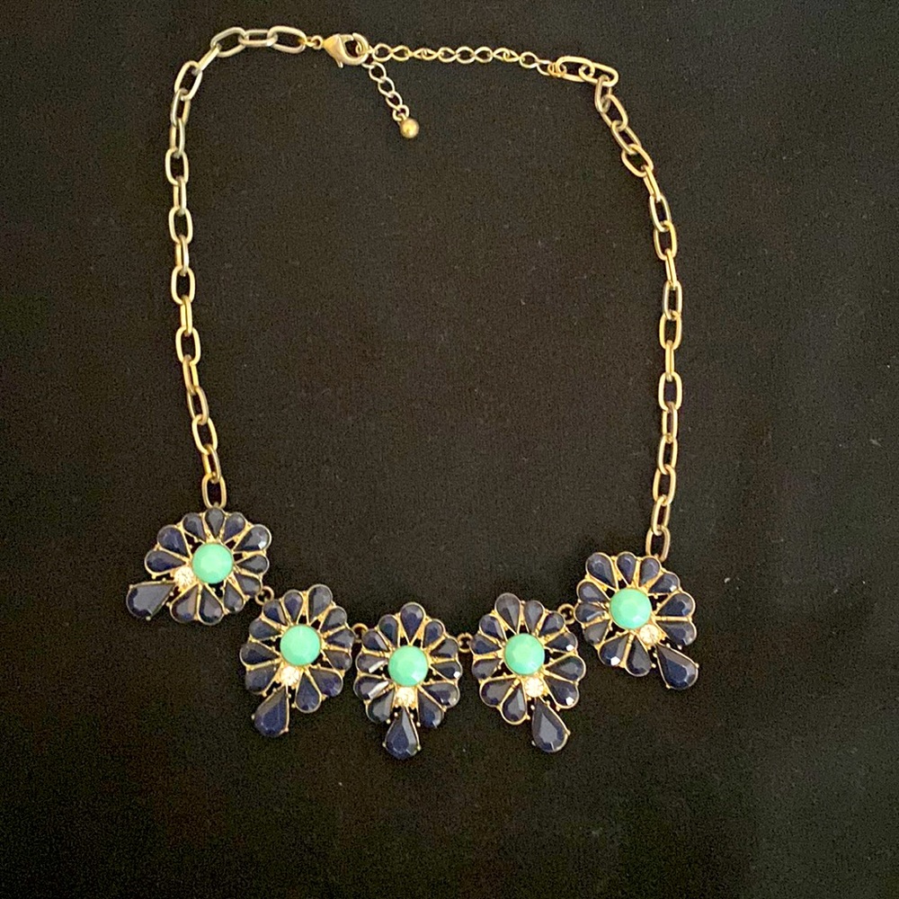 Gold navy blue and turquoise necklace